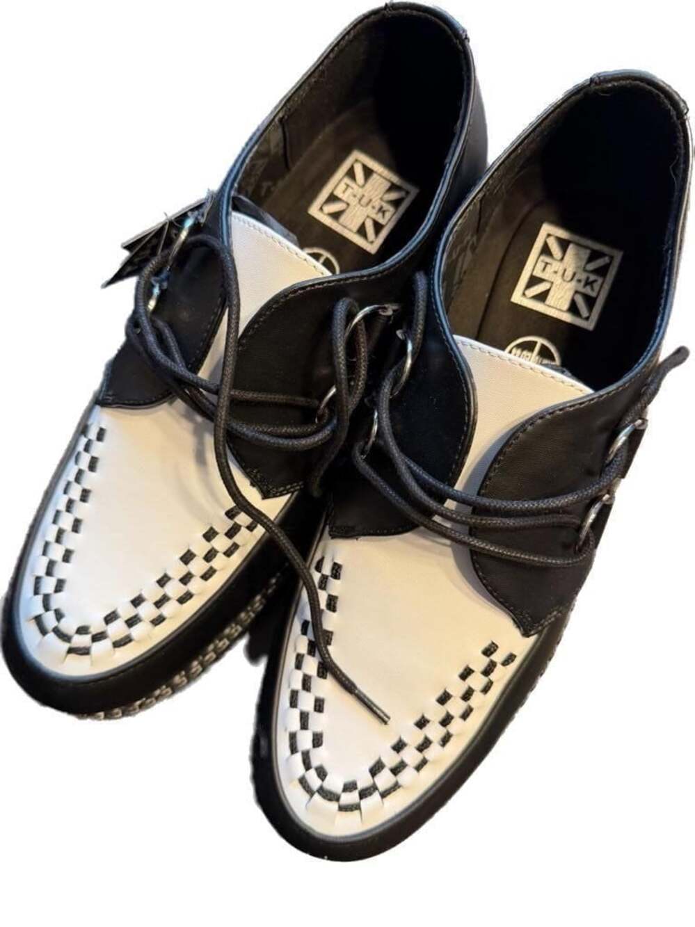 New T.U.K. Black & White TUKskin Viva II Low Sole Creepers